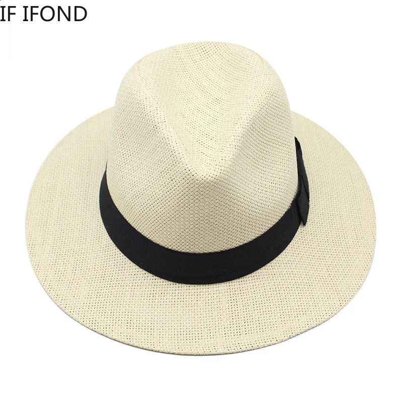 Summer Casual Paper Straw Hat Mens Panama Trilby Jazz Hat Outdoor UV Protection Beach Hat 240710