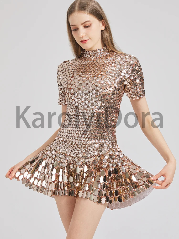 Sexy Black Shell Sequins Mini Dress Nightclub Dance High Quality Performance Clothing Bodysuit Birthday Red Dresses 240726