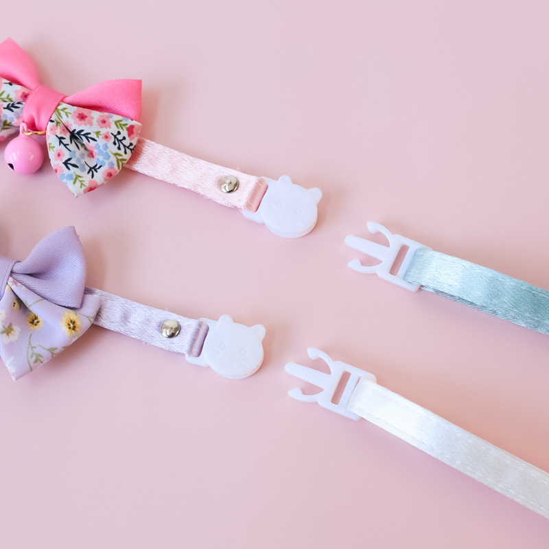 Bow Pet Collar, Cat Dog Collar Macaron Bell Safety Buckle Gradient Floral Bow Adjustable Knot Cat Collars for Kitten and Puppies