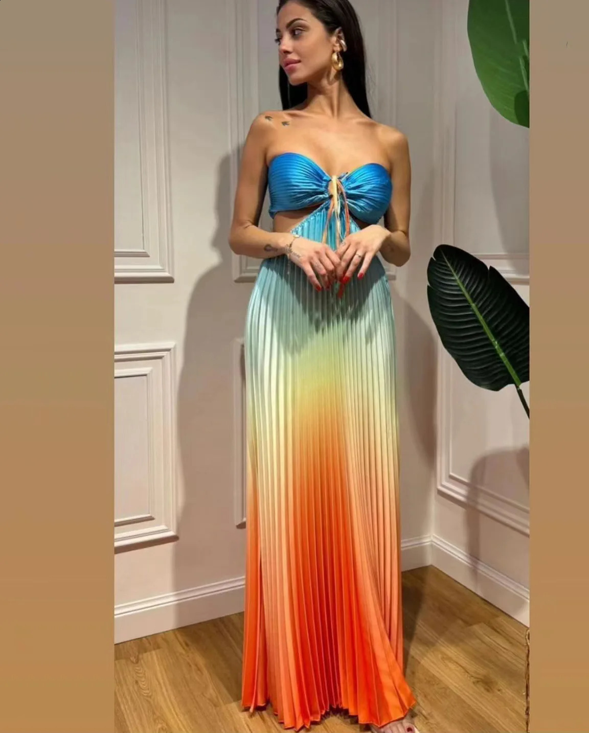 2024 Summer Fashion Women Long Dress Sexy Halter Neck Dress Sleeveless Hanging Trint Comfortable Party Club Women Streetwear 240726