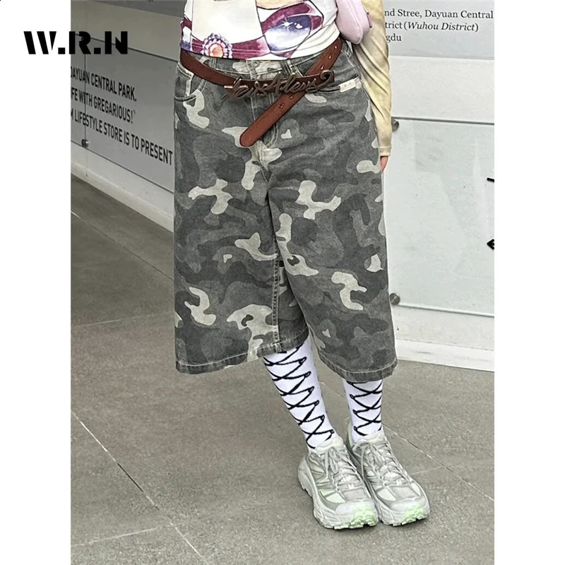 American Vintage Camouflage Trashy Jeans Summer Womens Casual Baggy Y2K Shorts Wide Leg Grunge Street Style Denim Shorts 240717