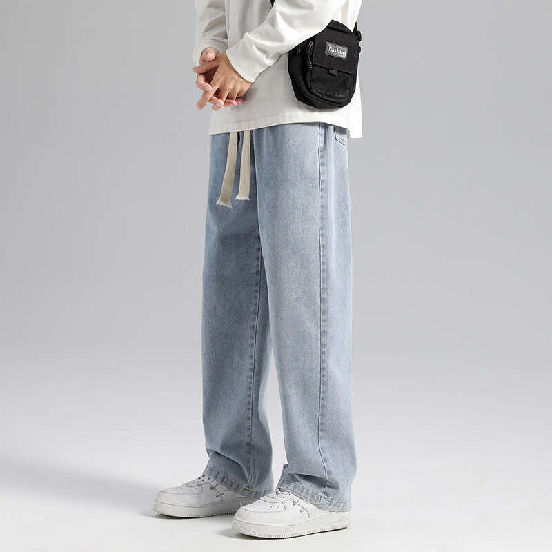 Jeans Autumn Workwear Loose Straight Tube 2024 New Mens Trendy Brand Casual Korean Version Trend Haren Pants Nine Points Bound Feet Jeans for Pregnant