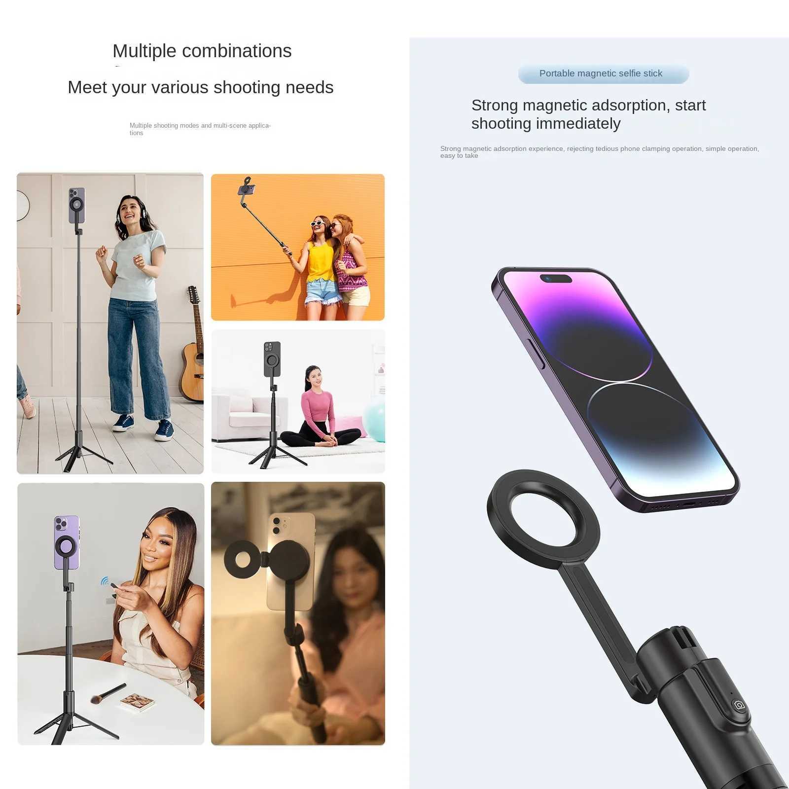 1.335M Magnetic Selfie Stick Tripod with Wireless Remote Phone Stand Portable Tripod for Phone Smartphone Live BroadcastM240719