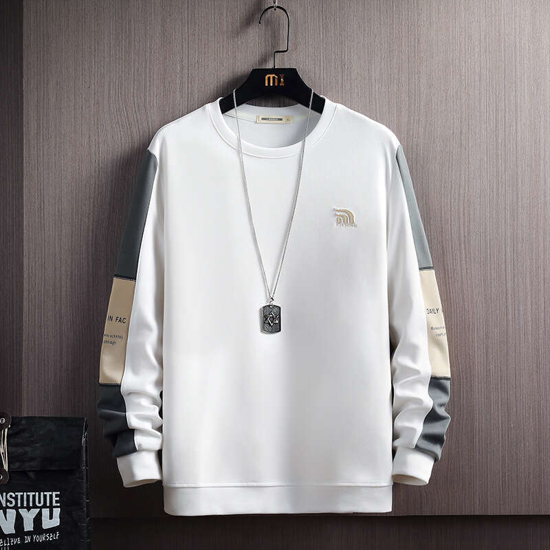 Sweatshirt Men's Korean Round Neck Trendy Loose and Versatile 2024 Spring New Long Sleeved T-shirt Personalized Casual Top Longer Zip Up Hoodie M