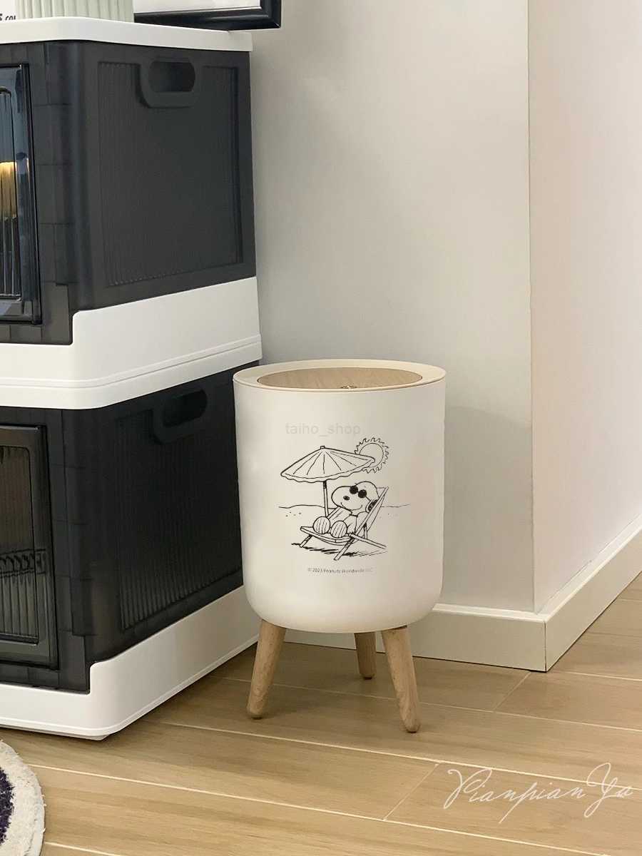 Cute cartoon press type trash can kitchen living room bathroom bedroom high foot trash can minimalist desktop storageB240726