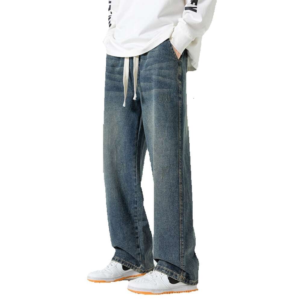 Jeans 2024 Autumn Straight Men Loose and Versatile Trend Wide Leg for Casual Long Pants College Style Overalls and Sweat Pants Unisex Men Pants Cotton