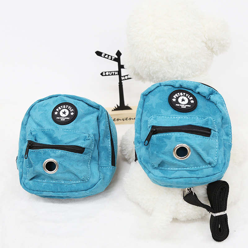 Petstyle Retro Corduroy Self Backpack Dog Protective Outgoing Bag Traction Rope Adjustable Dog Leash Rope Bag For Outgoing