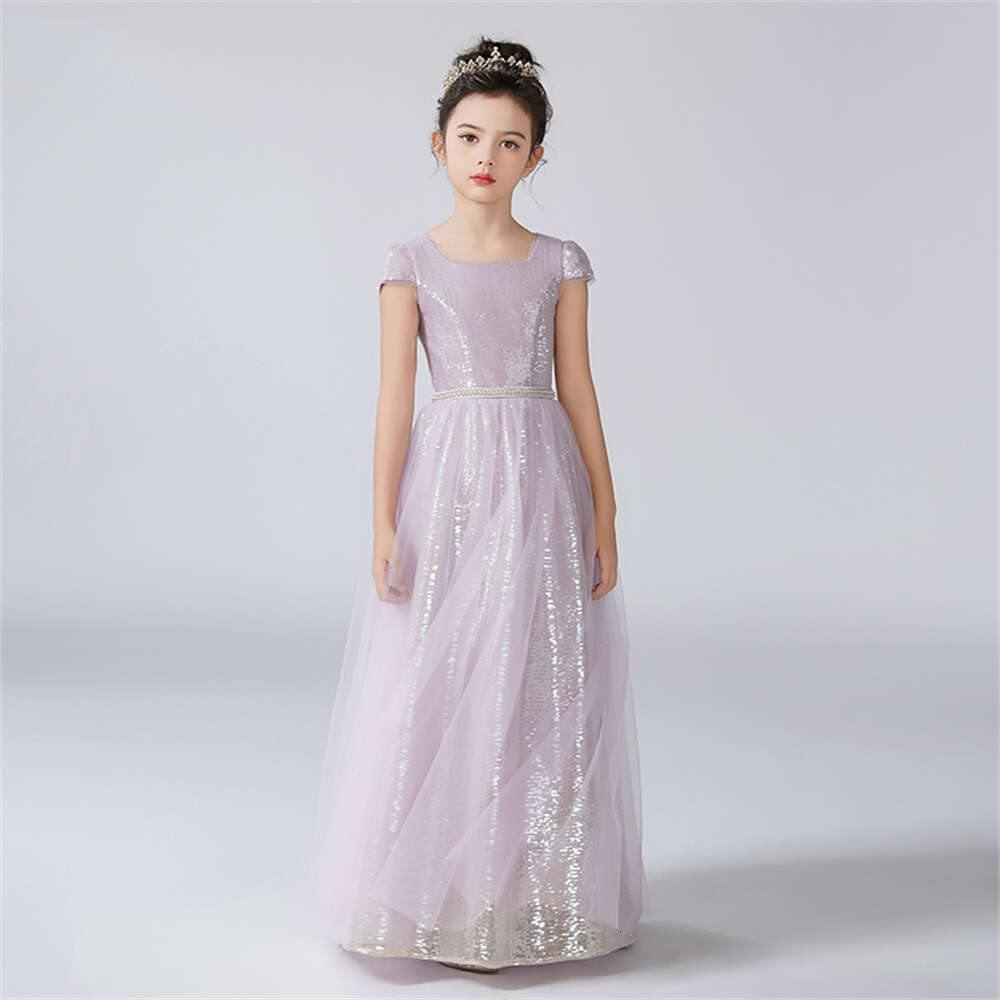 Dideyttawl O-Neck Dress For Sequins Shiny Wer Girl Dresses Cap Sleeves Kids Birthday Formal Princess Gowns 0220