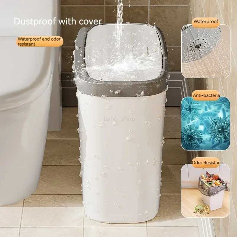 12/16L Press-type Covered Trash Can Bathroom Living Room Wastbasket with Lid Narrow Garbage Can Waterproof Dustbin Paper BasketB240726