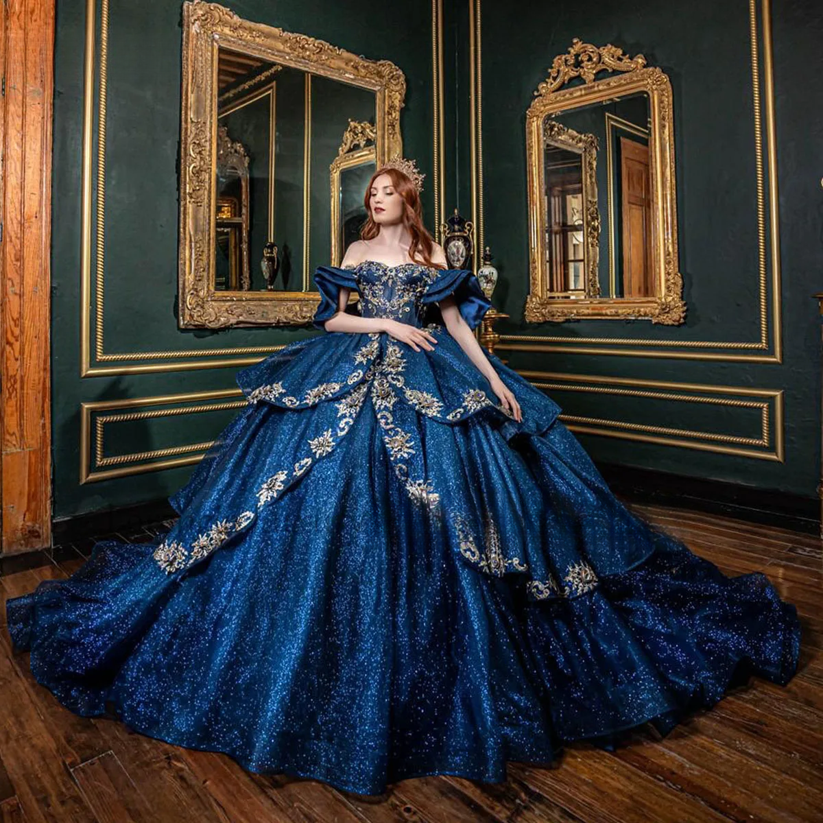 Sparkly Quinceanera Dress Sweet 16 Ball Gown Off The Shoulder Mexico Applique Beading Princess 3D wers Vestidos De XV Anos