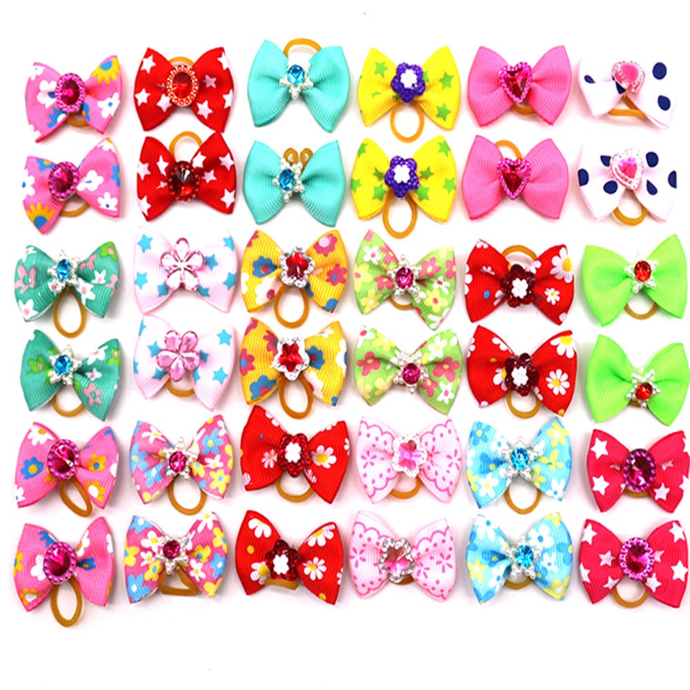 20 pieces/lot Cute Pet Dog Bows Ball Hair Accessories Grooming Puppy Hair Accessories With Rubber Bands Pet Headwear