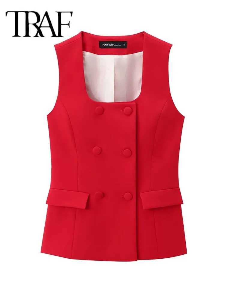 TRAF Women 2 Pieces Sets New Fashion Office Vest Top+Split Straight Leg Pants Womens Suit Formal Two Piece Set Women Outfit X250704