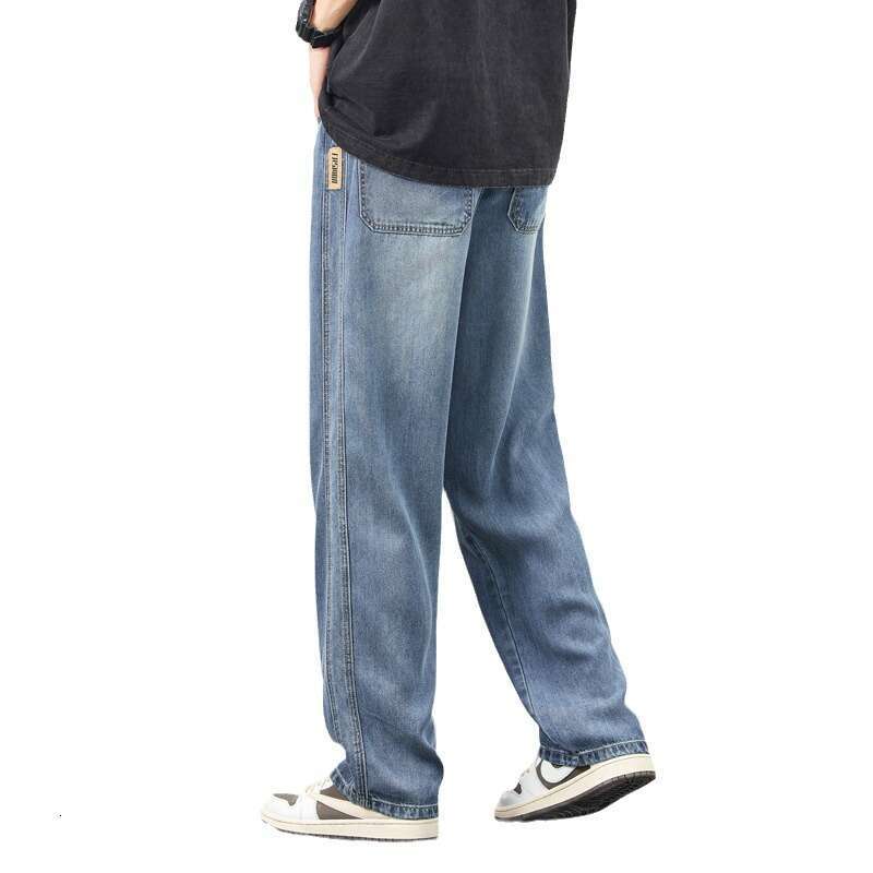 Lyocell Tencel Elastic Jeans for Mens 2024 Summer Thin Ice Silk Wide Loose Straight Leg Casual Pants Simplicity Sport Nine Points Waterproof Trousers 