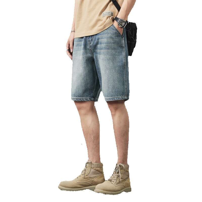 Cotton Denim Shorts Summer Thin Loose Trendy Brand 2024 New Casual Mens Five Quarter Pants Simplicity Breathable Nine Points Bound Feet Waterproof Tro