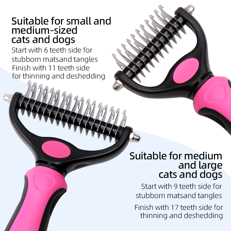 Fenice Professional Dog Comb Rake 2 In 1 Safe Double-Sided Comfortable Handle Pet Grooming Brush For Dog Cat Removing