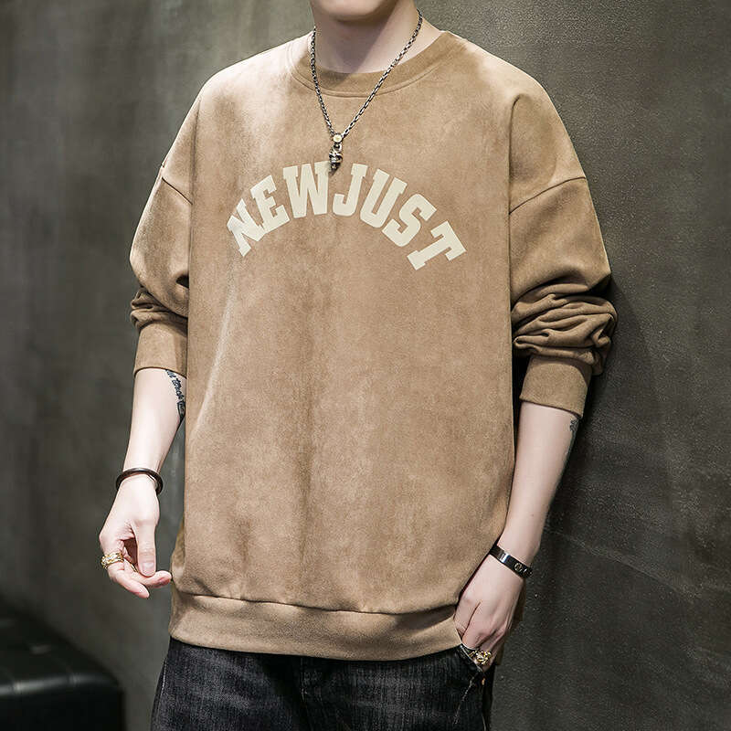 Hoodie Men's Trend 2024 Korean Version Suede Loose T-shirt Spring and Autumn Base Shirt Inner Top Trendy Clothes Clothing Designer Clothes Women 