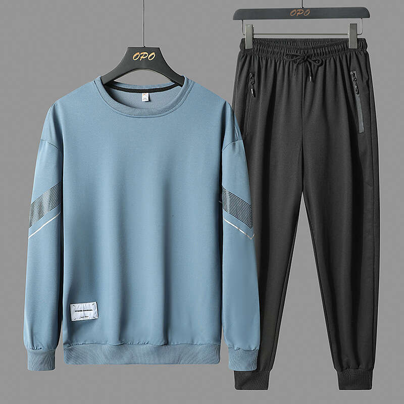 Mens Set Round Neck Hoodie Pants Spring 2024 New Mens Casual and Versatile Sportswear Two-piece Set Overalls Plaid Trousers Military Pants for Man