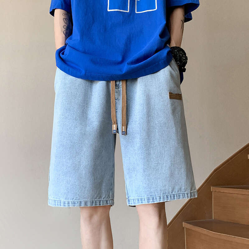 2024 New Thin Denim Cropped Summer Loose Mens Mid Length Korean Version Straight Leg Trendy Brand Shorts Sport Gold Velvet Pants Half Pants for Men