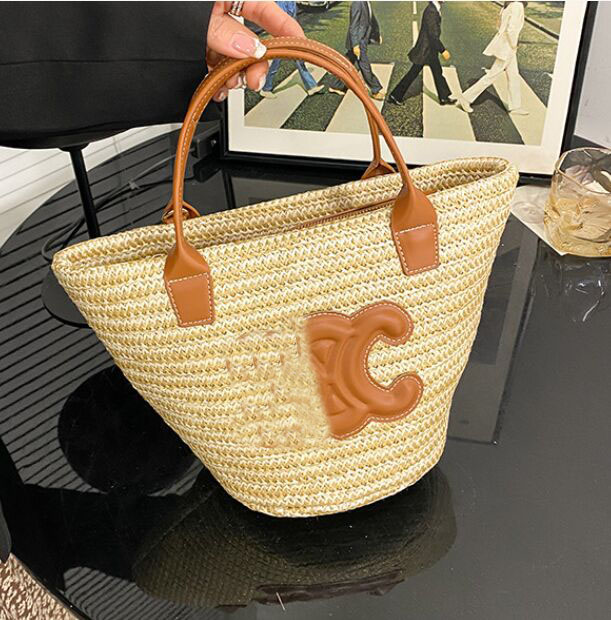 Designer Bag Summer Women's Fashion Woven Vegetable Basket Bag Arc De Beach Bag Straw Bucket Bag Luxury Fashion Handbag Shoulder Bags