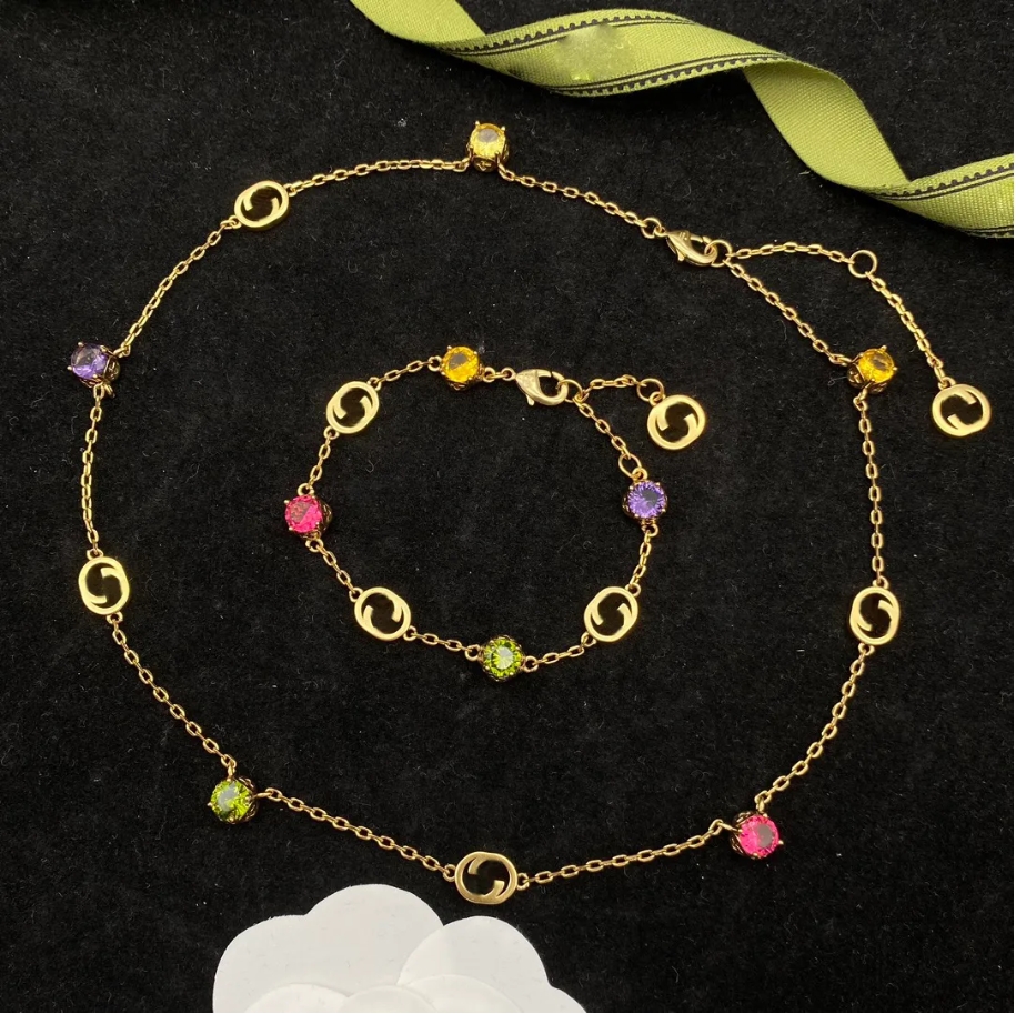Luxury classic colorful gem necklace Fashion Bracelet Jewelry G Necklaces & Pendants Wedding Pendant Necklaces bracelet high quality with box