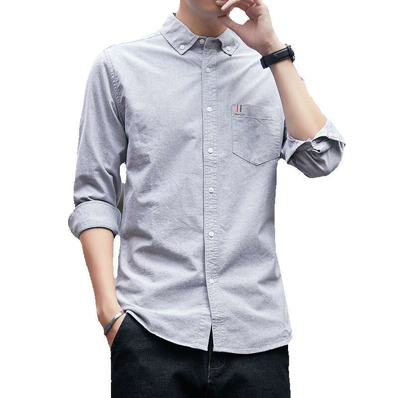 Cotton long sleeved 2024 new autumn Oxford fabric solid color mens business casual cotton shirt men