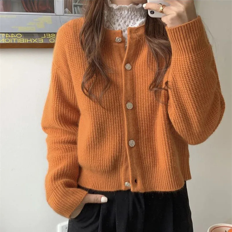 Zoki Korean Sweet Cardigan Women Long Sleeve Fashion Elegant Knitted Tops Casual O Neck Single Breasted Female Casual Cardigan 240819