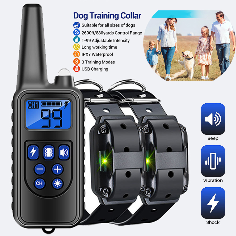Electric Dog Training Collar Detachable Bark Rechargeable Anti Barking Shock Vibration Collar for All Dogs Pet with Clicker