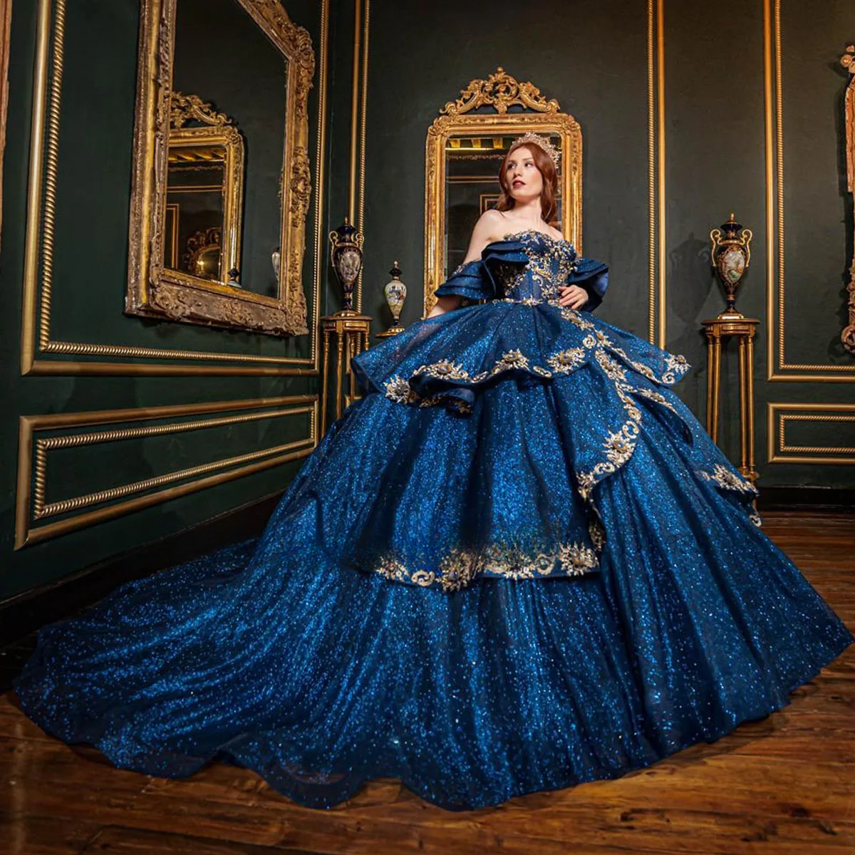 Sparkly Quinceanera Dress Sweet 16 Ball Gown Off The Shoulder Mexico Applique Beading Princess 3D wers Vestidos De XV Anos