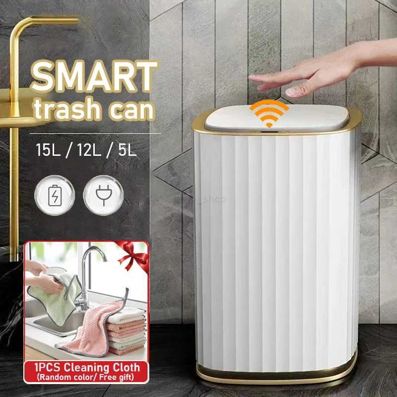 5/12/15L Smart Trash Can Kitchen Bathroom Trash Can Smart Sensor Automatic Waterproof Large capacity office Toilet WastebasketB240726