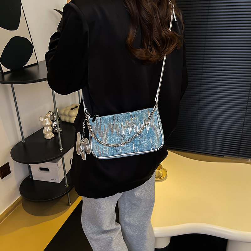 chain armpit French stick bag, women's 2024 new style, niche texture design, single shoulder handbag H726#35 ddmy 70d7