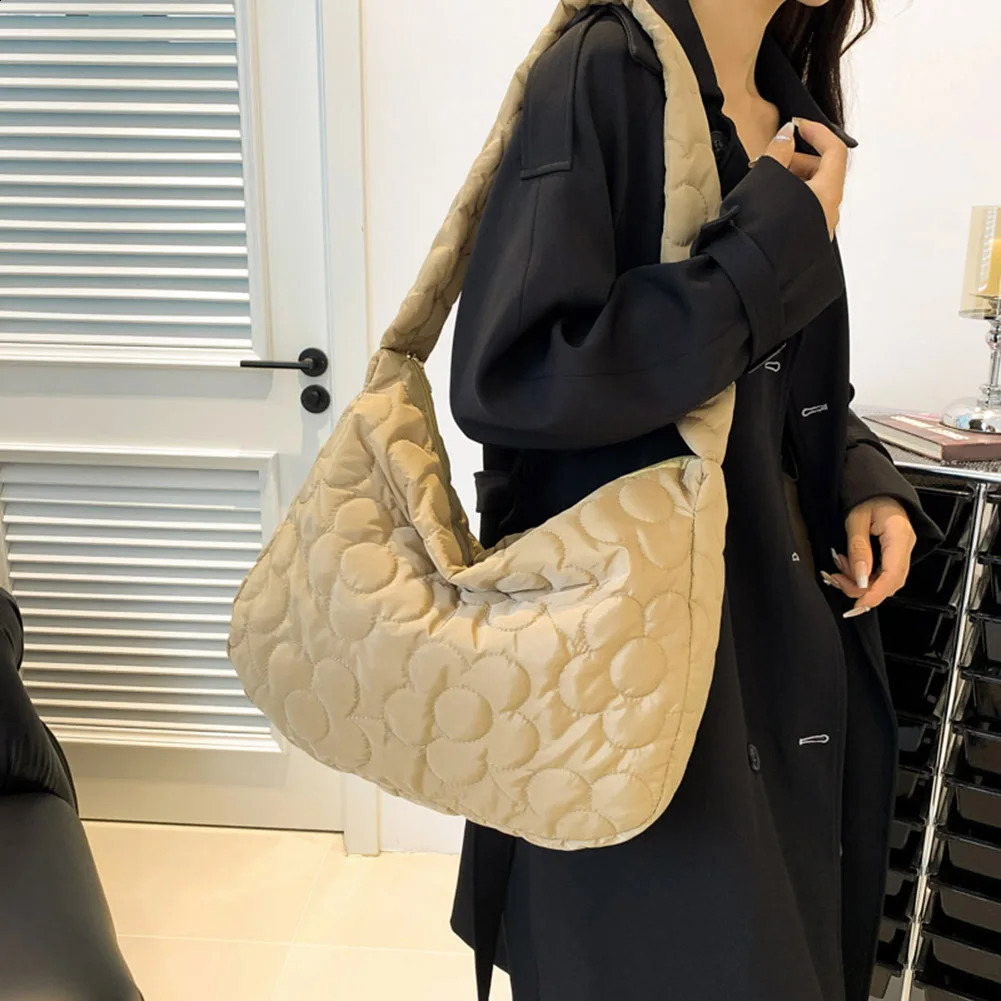 Womens Bag Puffer Tote Fashion Down Padded Shoulder Casual Floral Print Nylon Handbag Purse Quilted Cross Body 250218