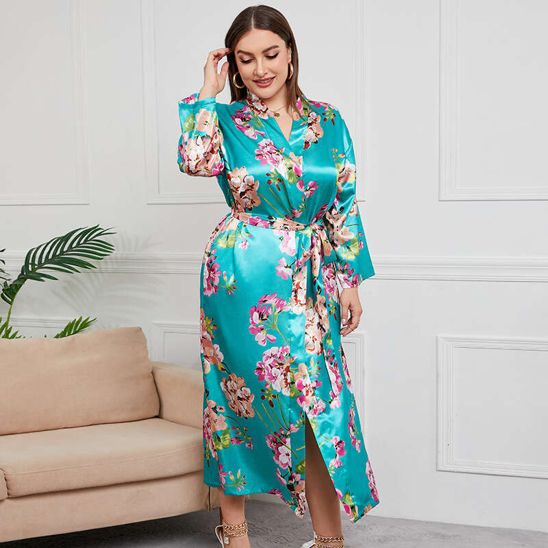 Japanese style oversized womens faux silk satin long sleeved pamas chubby mm can be worn at home