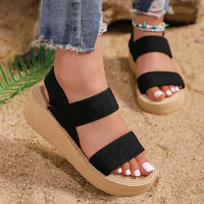 High Quality Womens fashion trend anti-slip wear-resistant pure black belt soft soled high-heeled sandals shoes for women T241227