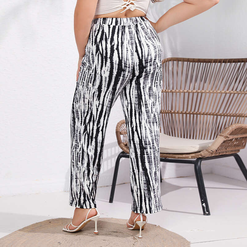 New Best-selling Oversized Loose Flowing Ice Silk Wide Leg with Printed Zebra Pattern Casual Pants Nine Points and Sweat Pants Unisex Waterproof Trous