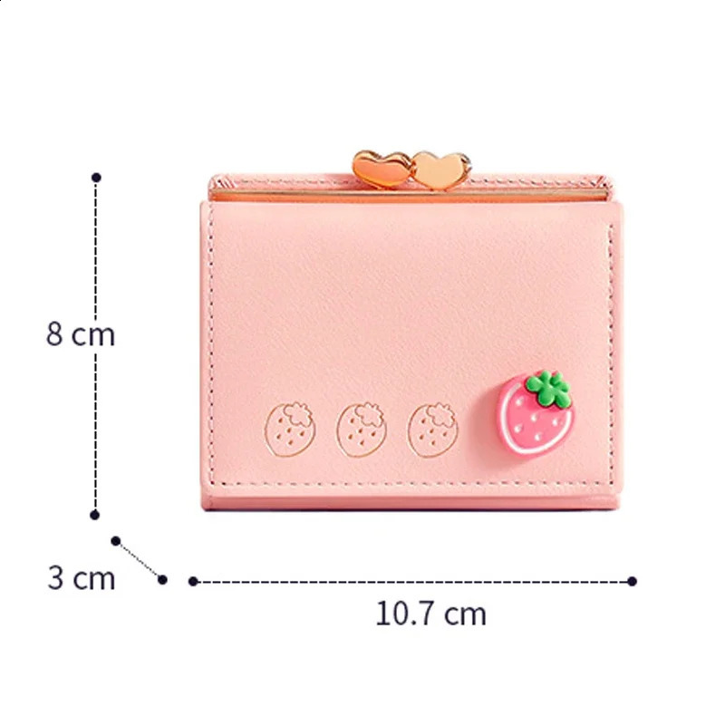 Cute Small Leather Pocket Wallet for Women Fruit Print Bifold Coin Purse Ladies Mini Short Money Card Holders Clutch Bags 240727 Y260206