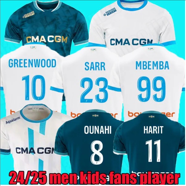 24 25 Tees & Polos GREENWOOD Mar seilleS Soccer jerseys OUNAHI harit 2024 2025 OM T-Shirts hommes enfants NDIAYE MOUMBAGNA Mbemba Veretout SARR FANS player