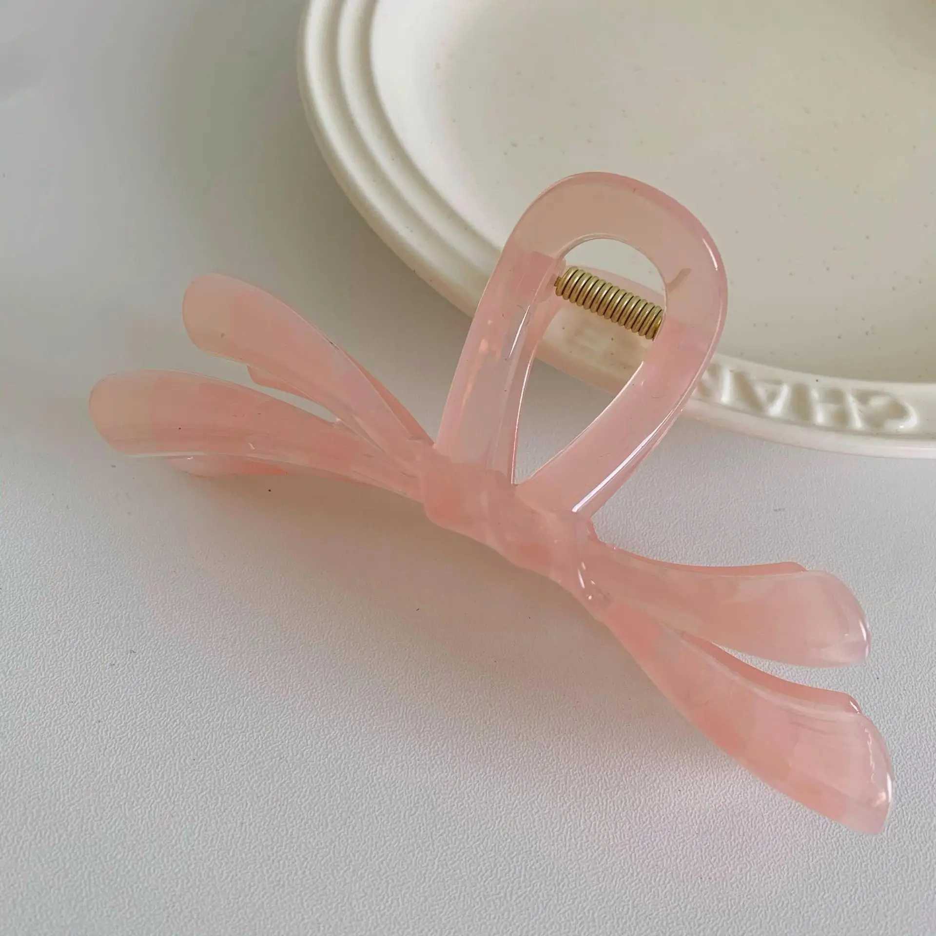 Sweet Jelly Color Large Irregular Ribbon Bow Hair Clip Claw French Style Shark Ponytail Clip Hairpin Hair Accessories HeadwearL240727