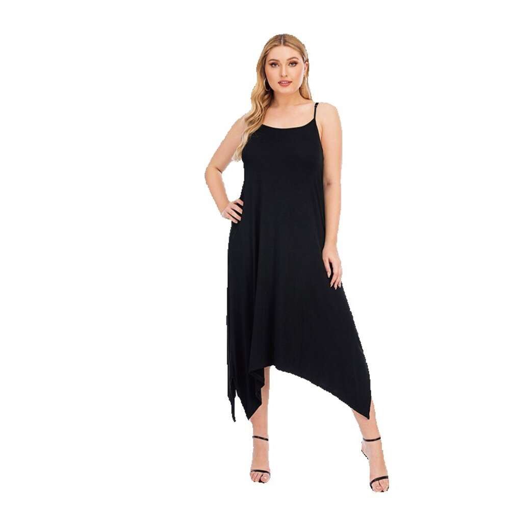 Special Strap Modal Irregular Long with Oversized Printed Chubby MM Loose and Slimming Dress Temperament Waist Novelty Sexy High Waist Dress