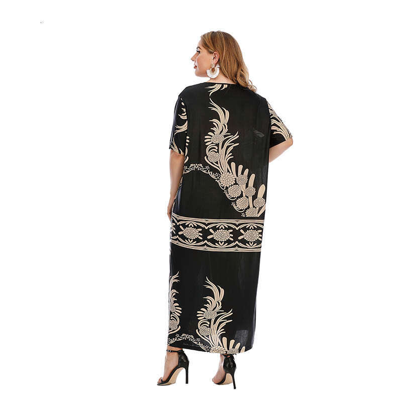 Large size womens casual dress with printed large hem home clothing weighing 250 pounds can be worn