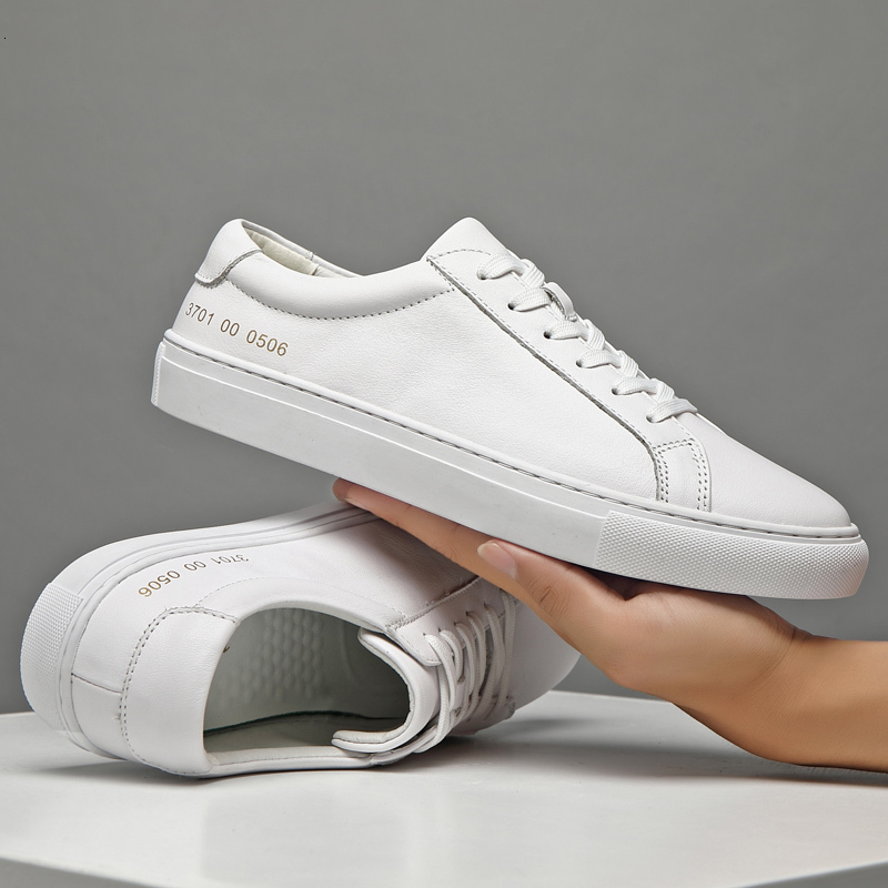 Spring Summer White Genuine Leather Men's Casual Fashion Sneakers Wild Mens Flat Shoes Non-Slip Board Shoe