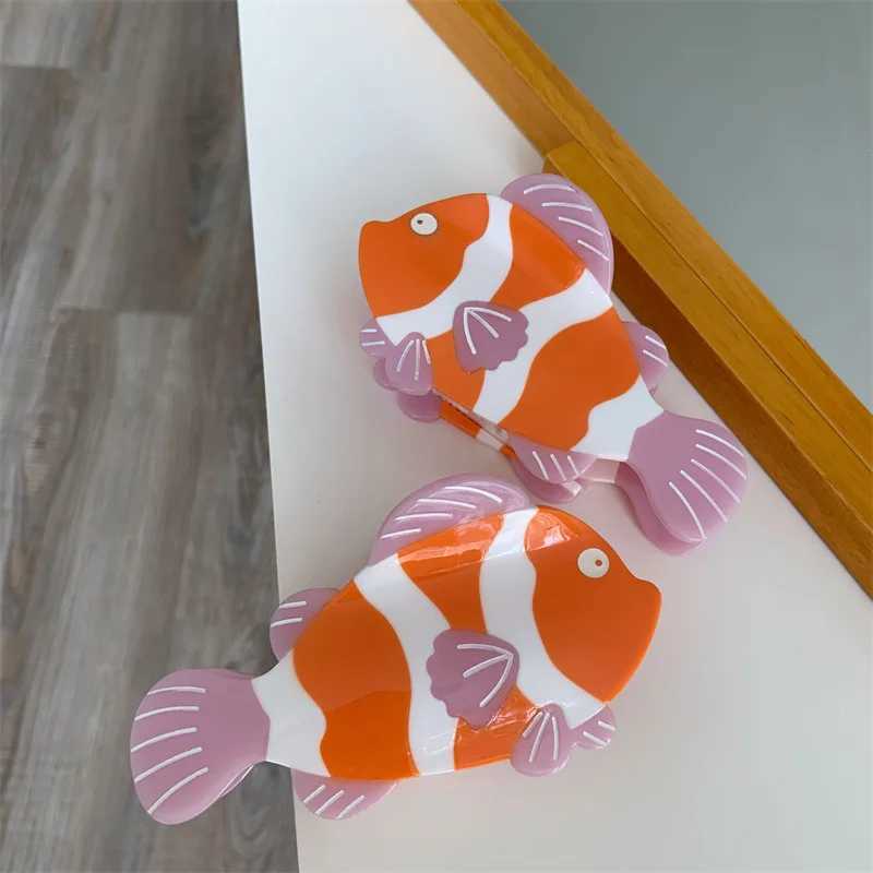 2024 New Design Cartoon Marine Dolphin Shark Hair Clips Cute Whale Salmon Acetate Hair Claws Hairpins Accessories For WomenL240727