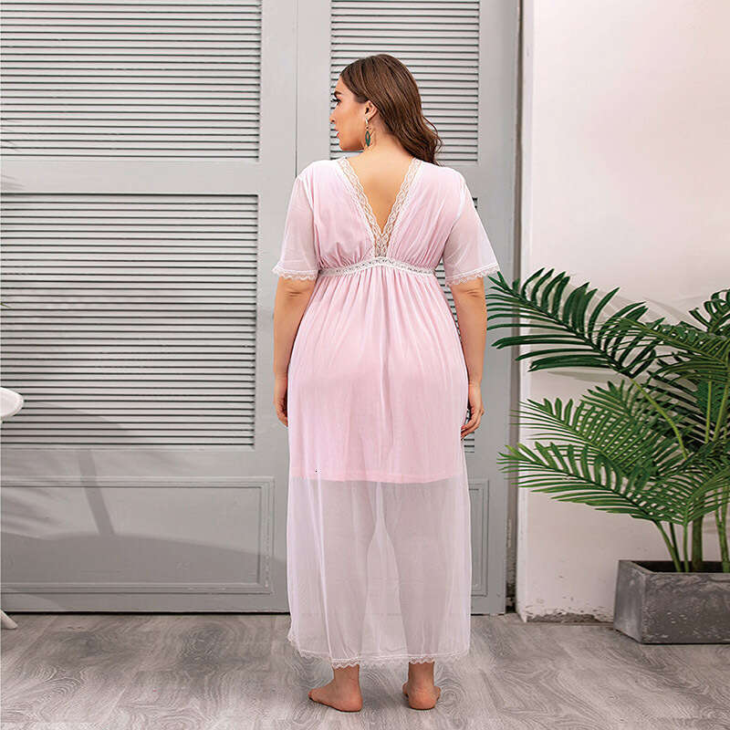 Hot selling Pure Desire Wind Mesh Lace Home Fur in the United States Large Size Nightwear Summer Fat MM French Dress
