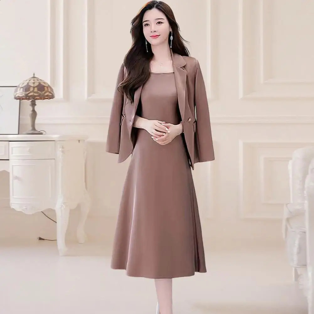 Fashion Full Sleeve Blazer 2 Piece Set Women Elegant Sleeveless Dresses For Businesss Tracksuit Ladies Dress Suit Work Suits 240727