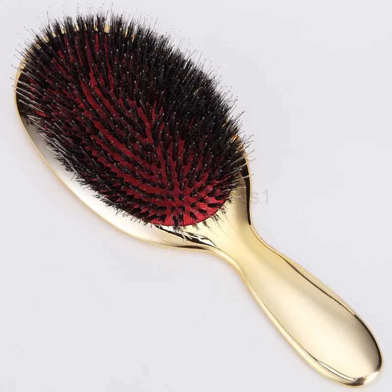 Luxury Gold And Silver Color Boar Bristle Paddle Hair Brush Oval Hair Brush Anti Static Hair Comb Hairdressing Massage CombM240727