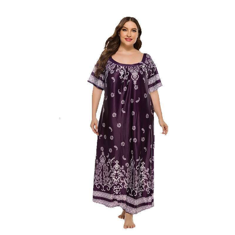 Fat mm Loose Terrace Casual Vacation Short Sleeve Ice Silk Long Dress 200kg