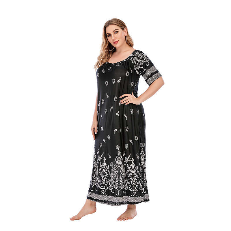 Large size womens home ethnic style Paisley long dress 250kg can be worn