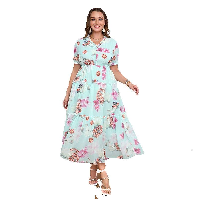 Hot Selling French Socialite Plus Size Dress with Ruffled Edges Tencel Chiffon Large Swing Long Skirt Weighing 200 Pounds Can Be Worn Short Oversize D