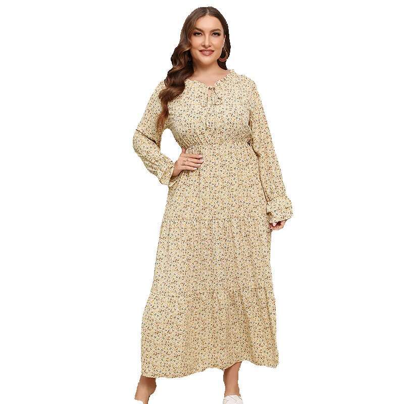 Spring Hot Selling French Oversized Chiffon Floral Super Fairy Dress with Round Neck Petal Sleeves Fresh and Sweet Long Skirt Self-cultivation Oversiz