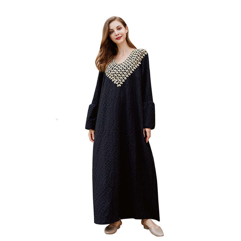 Hot Selling Spring Dress Solid Color Loose Fitting Socialite V-neck Black French Mid Length Skirt Novelty Sexy Short Bifurcated Loose Oversize Dress