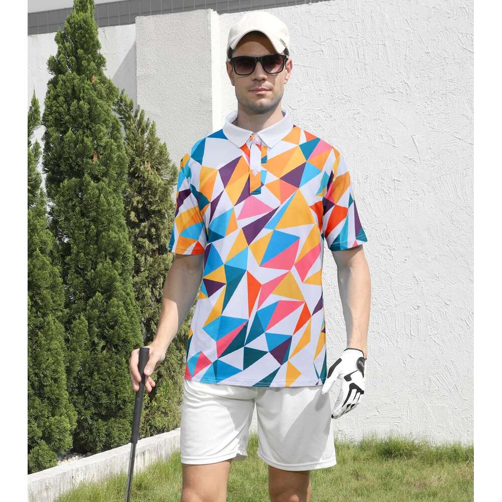 Fashion Summer tops Mens Golf Shirt Dry Fit Athletic Polo Shirts Moisture Wicking Performance 3D Print Short Sleeve Free shipping